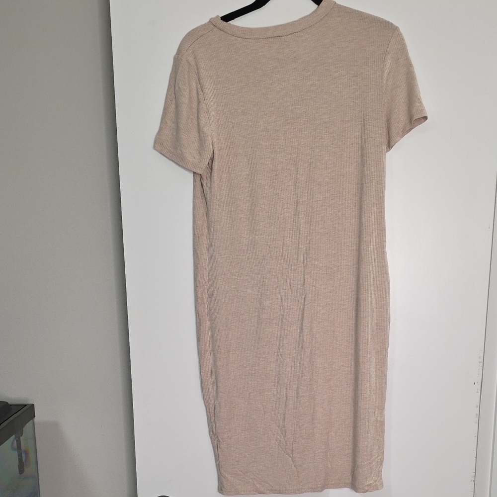 Hello MIZ Ribbed Short Sleeve Midi Dress in Light Beige - Picture 3 of 3